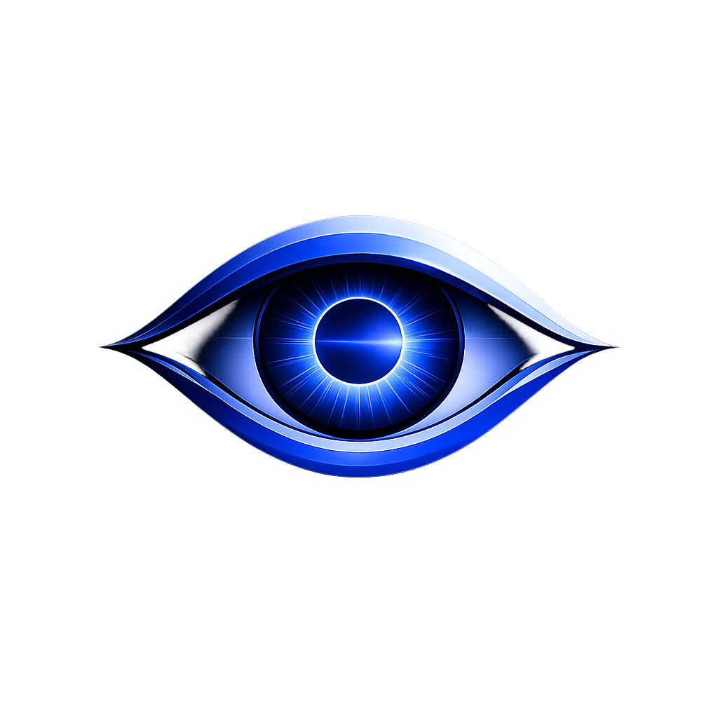 The OPENEYE logo: a stylized blue eye over a dark technical scene